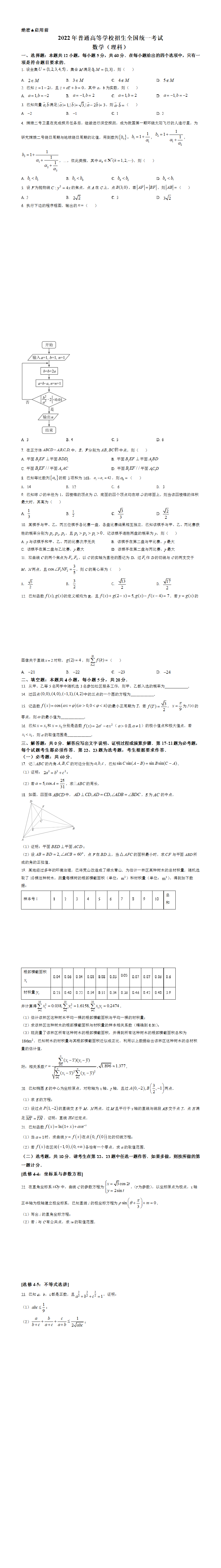 2022年全国高考乙卷数学（理）试题（原卷版）.png