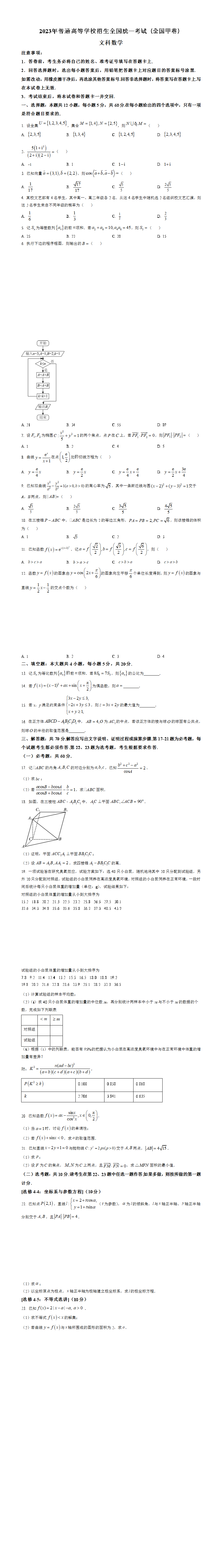 2023年高考全国甲卷数学(文)真题（原卷版）.png