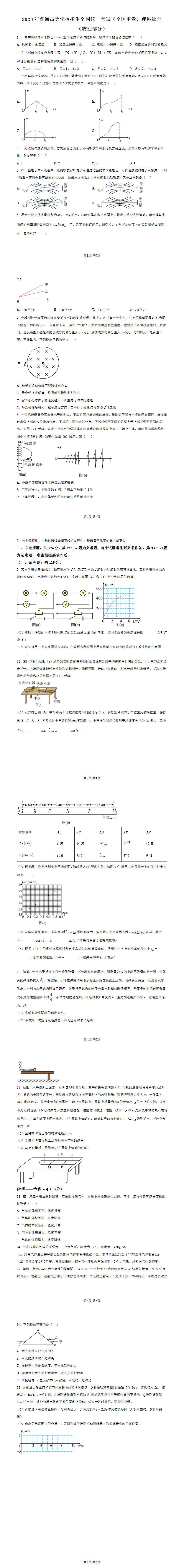 2023年高考全国甲卷物理真题（原卷版）.png