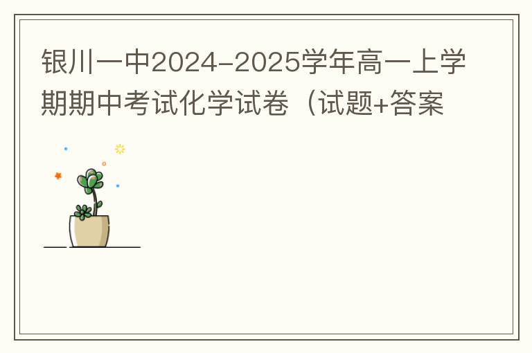 银川一中2024-2025学年高一上学期期中考试化学试卷（试题+答案解析）